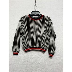 FIRST ISSUE Womens Geometric Chevron Knit Sweater Red Trim XL